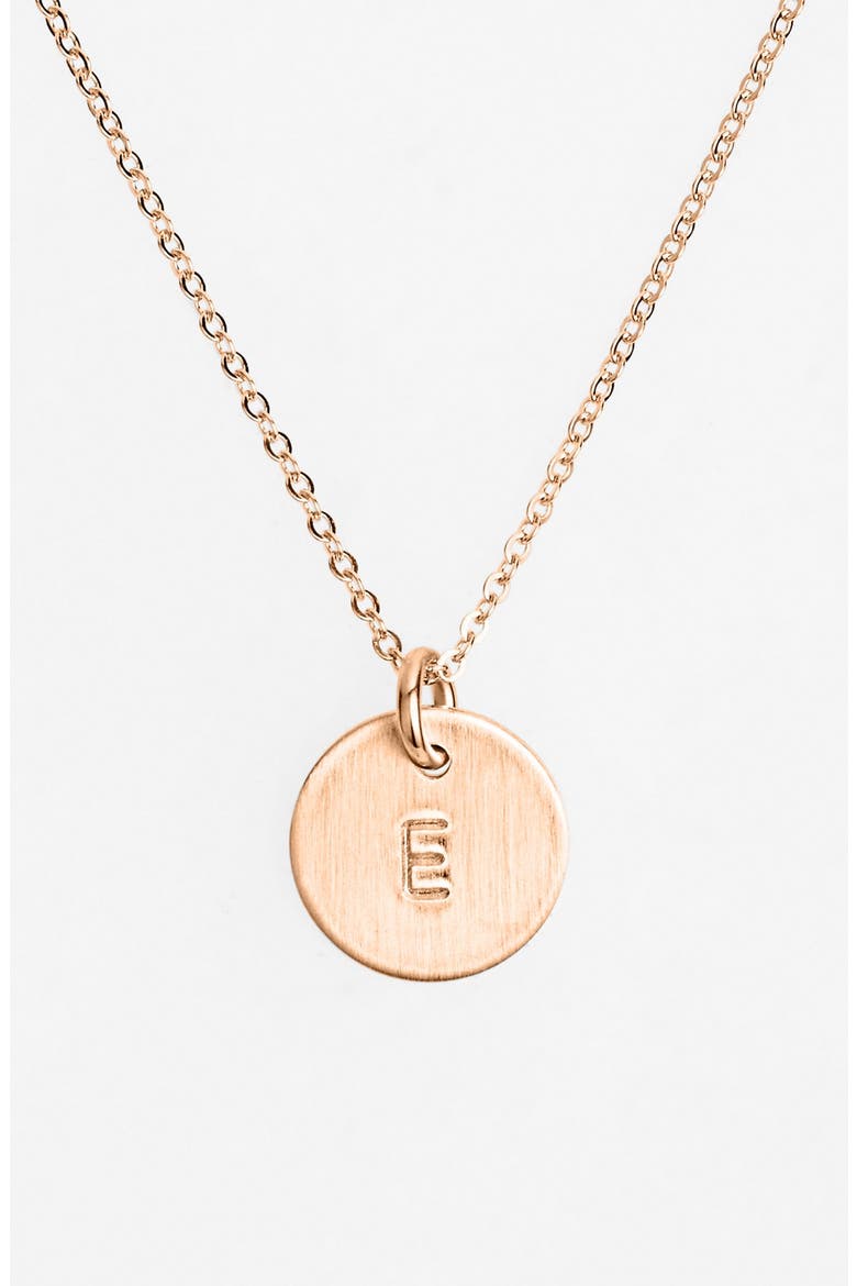 14k-Rose Gold Fill Initial Mini Disc Necklace, Main, color, 14K ROSE GOLD FILL E
