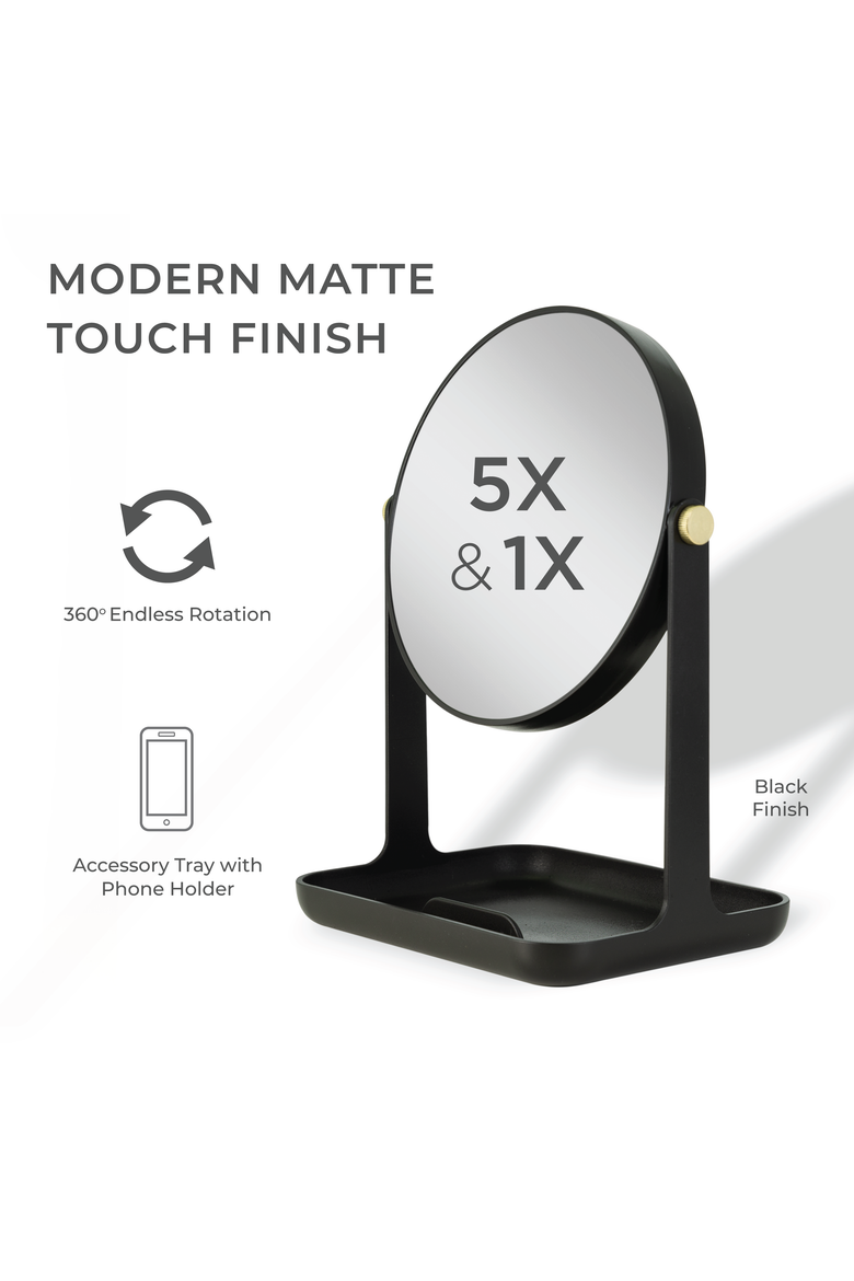 Back-to-School Makeup Mirror with Accessory Tray & Phone Holder, Alternate, color, Black
