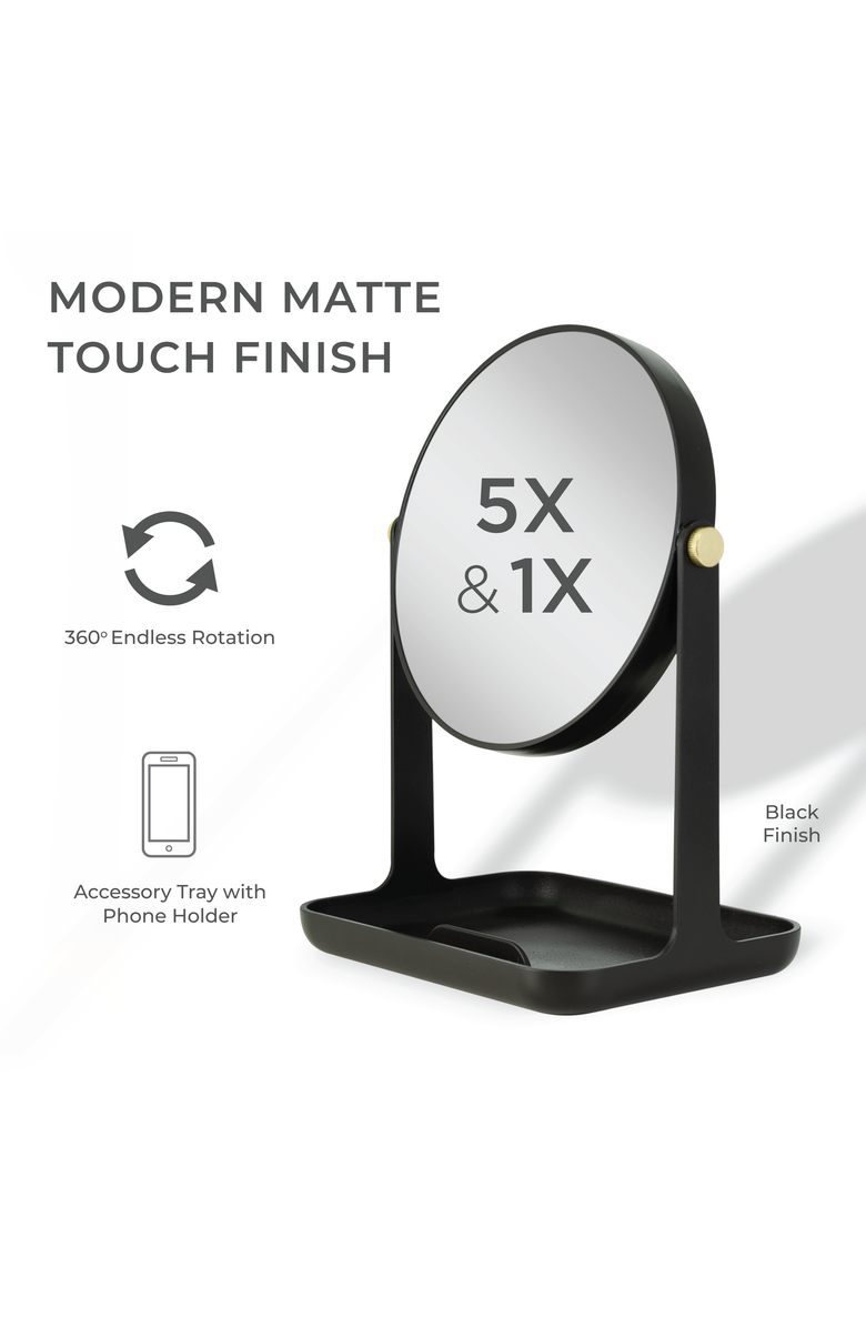 Zadro Back-to-School Makeup Mirror with Accessory Tray & Phone Holder, Alternate, color, Black