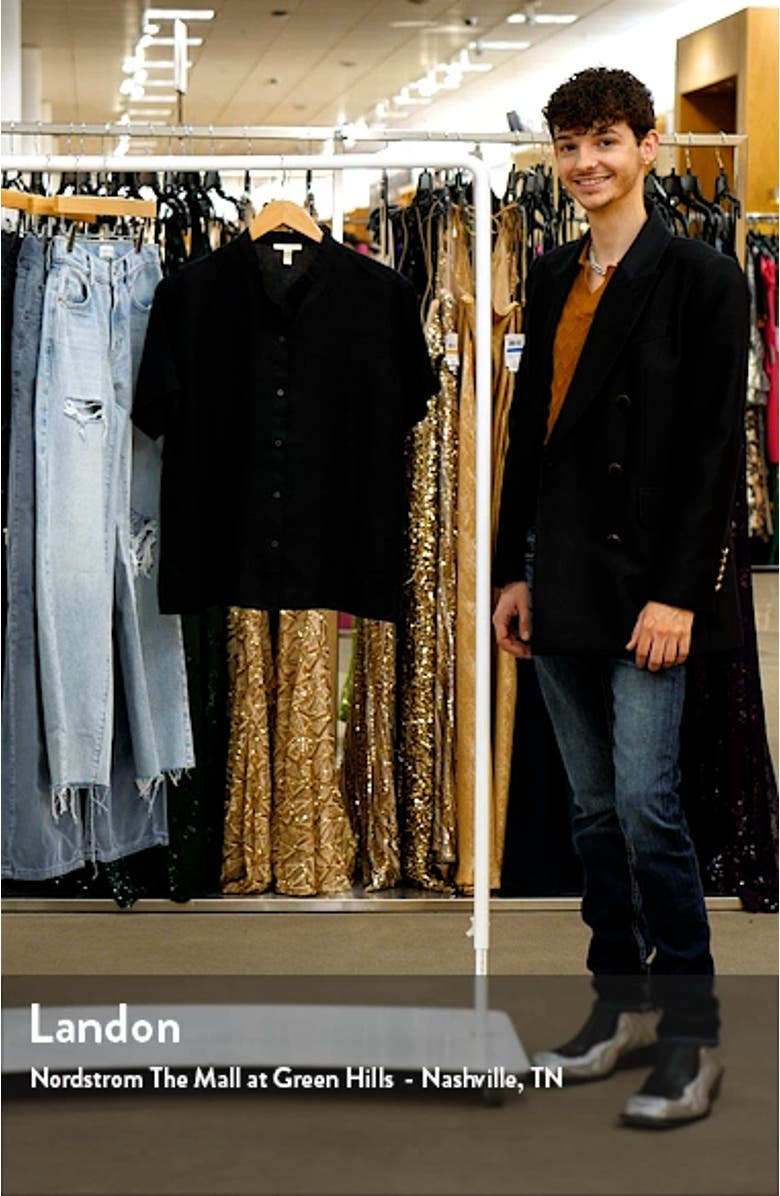 Band Collar Short Sleeve Organic Linen Button-Up Shirt, sales video thumbnail