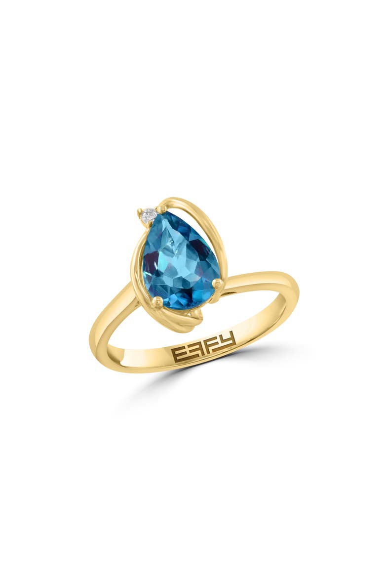 14K Gold Plated Sterling Silver Blue Topaz & Diamond Ring, Main, color, BLUE