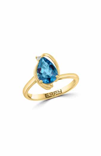 14K Gold Plated Sterling Silver Blue Topaz & Diamond Ring