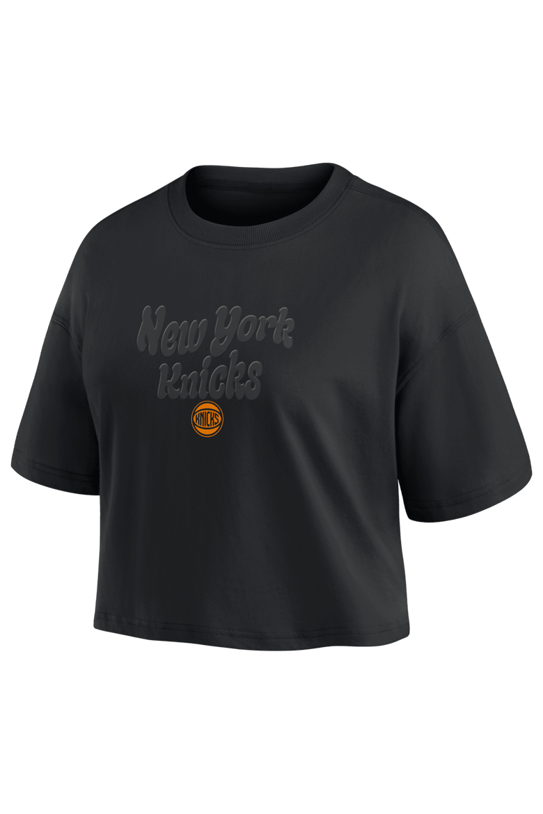 Women's Fanatics New York Knicks Blackout Wave Cropped Top, Alternate, color, Black