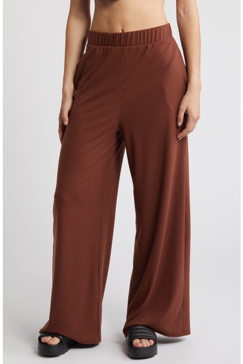 Gigi Rib Sleeveless Top & Wide Leg Pants, Alternate, color, BROWN