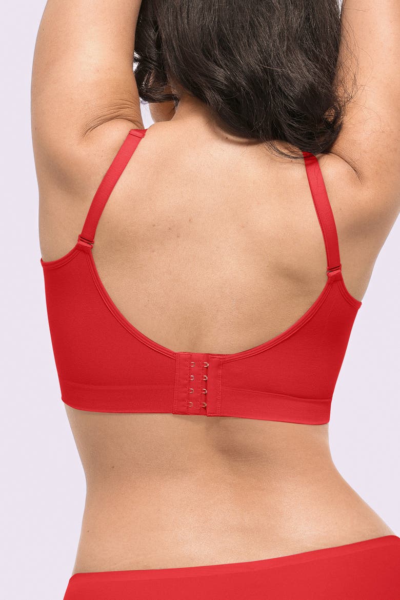 Wireless Seamless Comfy Non Padded V Neck Bra, Alternate, color, Red