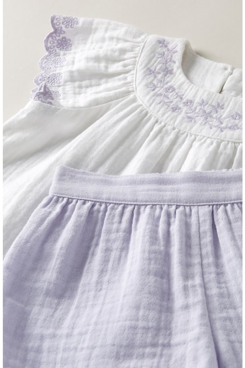 Flutter Sleeve Cotton Gauze Top & Shorts Set, Alternate, color, WHITE- PURPLE