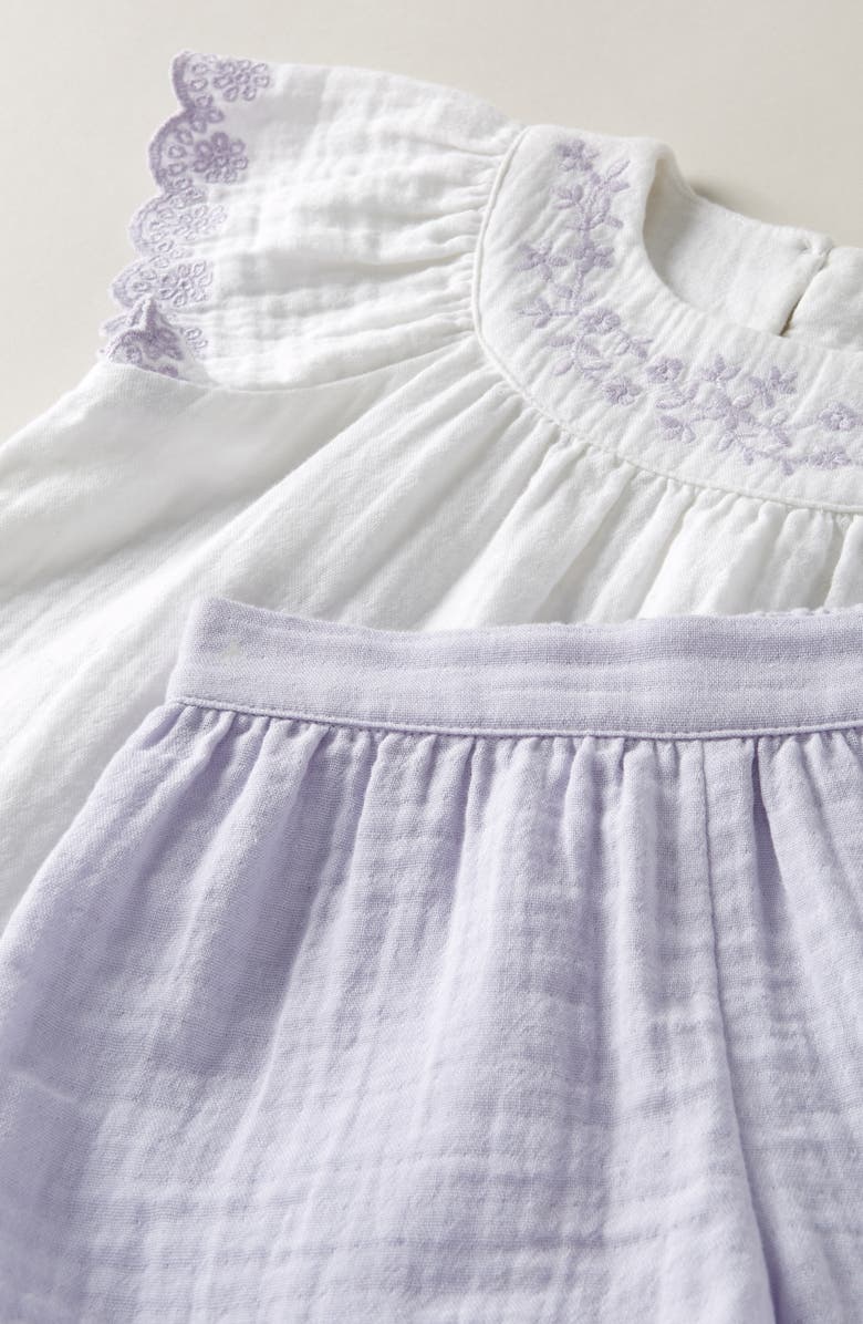 Nordstrom Flutter Sleeve Cotton Gauze Top & Shorts Set, Alternate, color, White- Purple