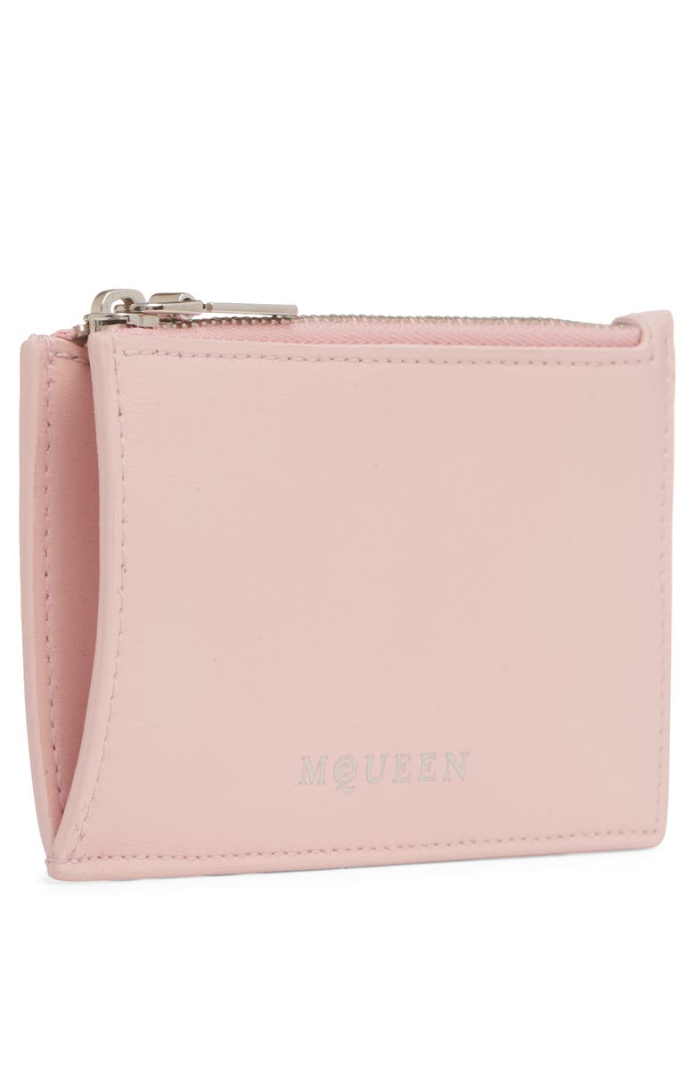 McQueen Logo Leather Zip Card Case, Alternate, color, Rose/ Silver