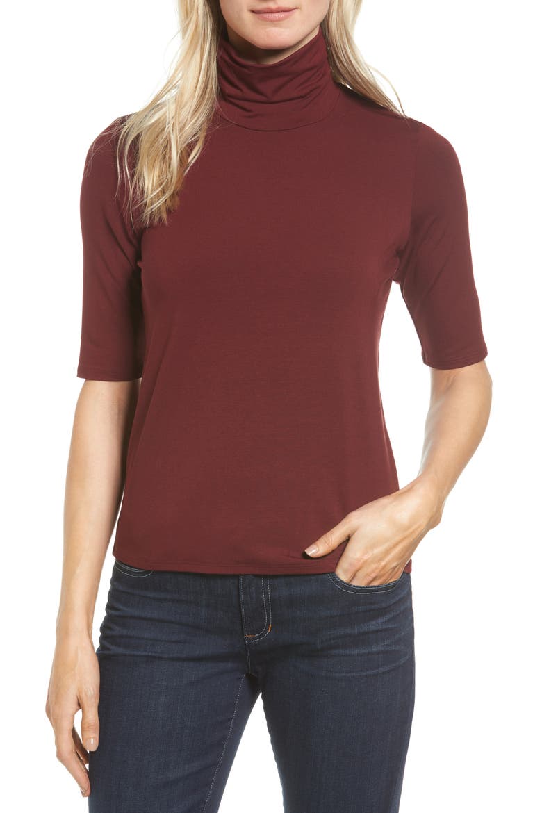 Scrunch Neck Jersey Top, Main, color, CLARET