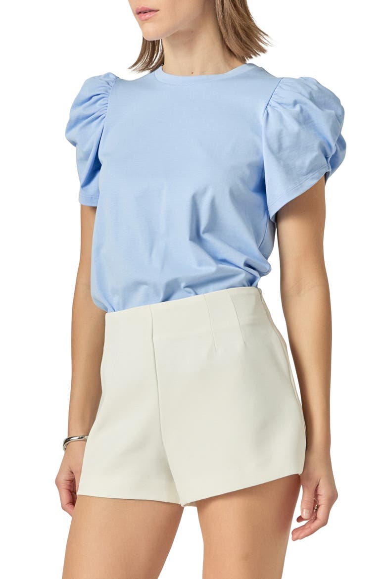 Gathered Sleeve Knit Top, Alternate, color, POWDER BLUE