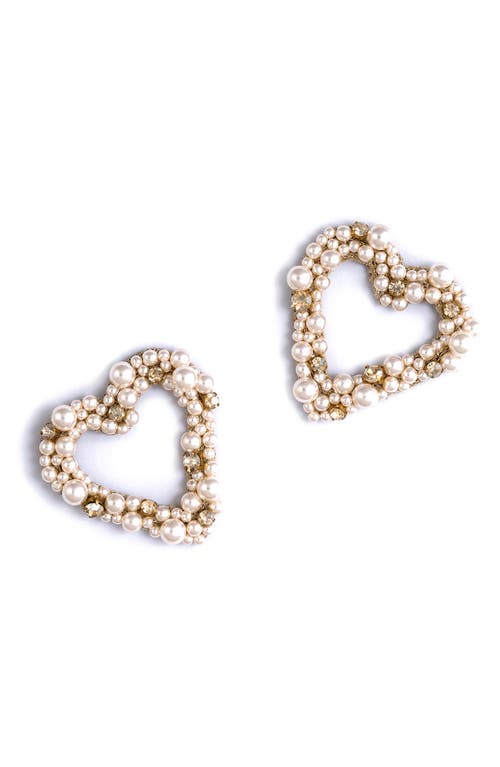 Deepa Gurnani Beau Faux Pearl Heart Drop Earrings in Ivory 