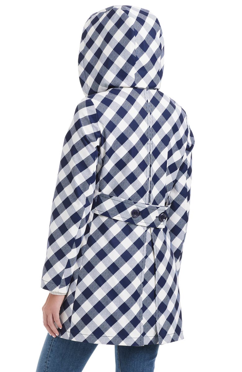 Kate Spade New York water resistant gingham print hooded rain coat, Alternate, color,