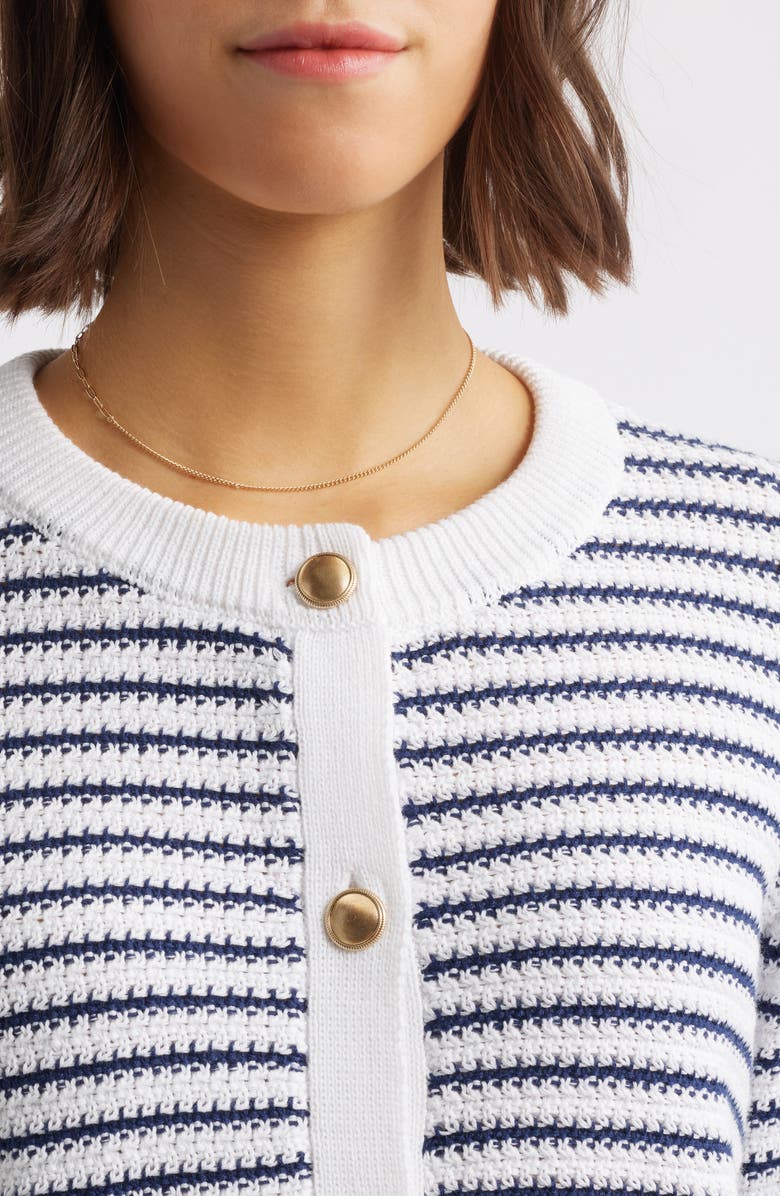 beachlunchlounge Piera Stripe Cardigan, Alternate, color, Navy/White Linen