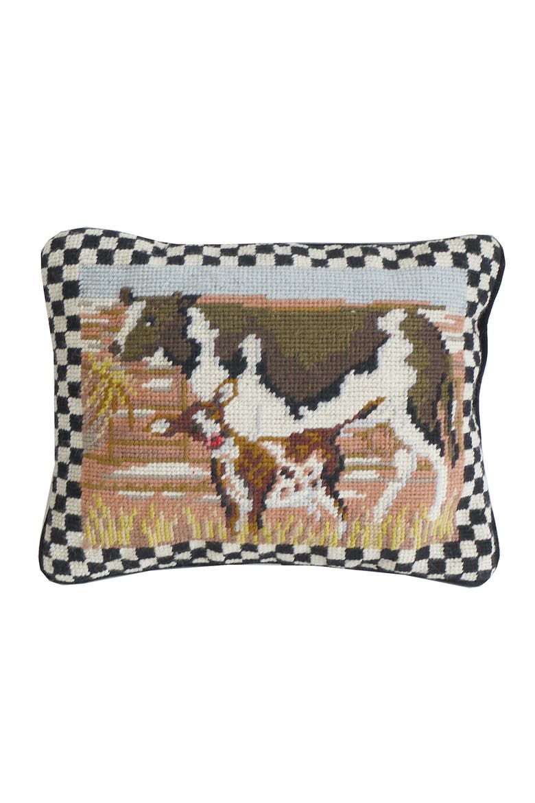 Needlepoint 4 Seasons Country Cow Needlepoint Throw Pillow, 9" x 11", Main, color, Brown