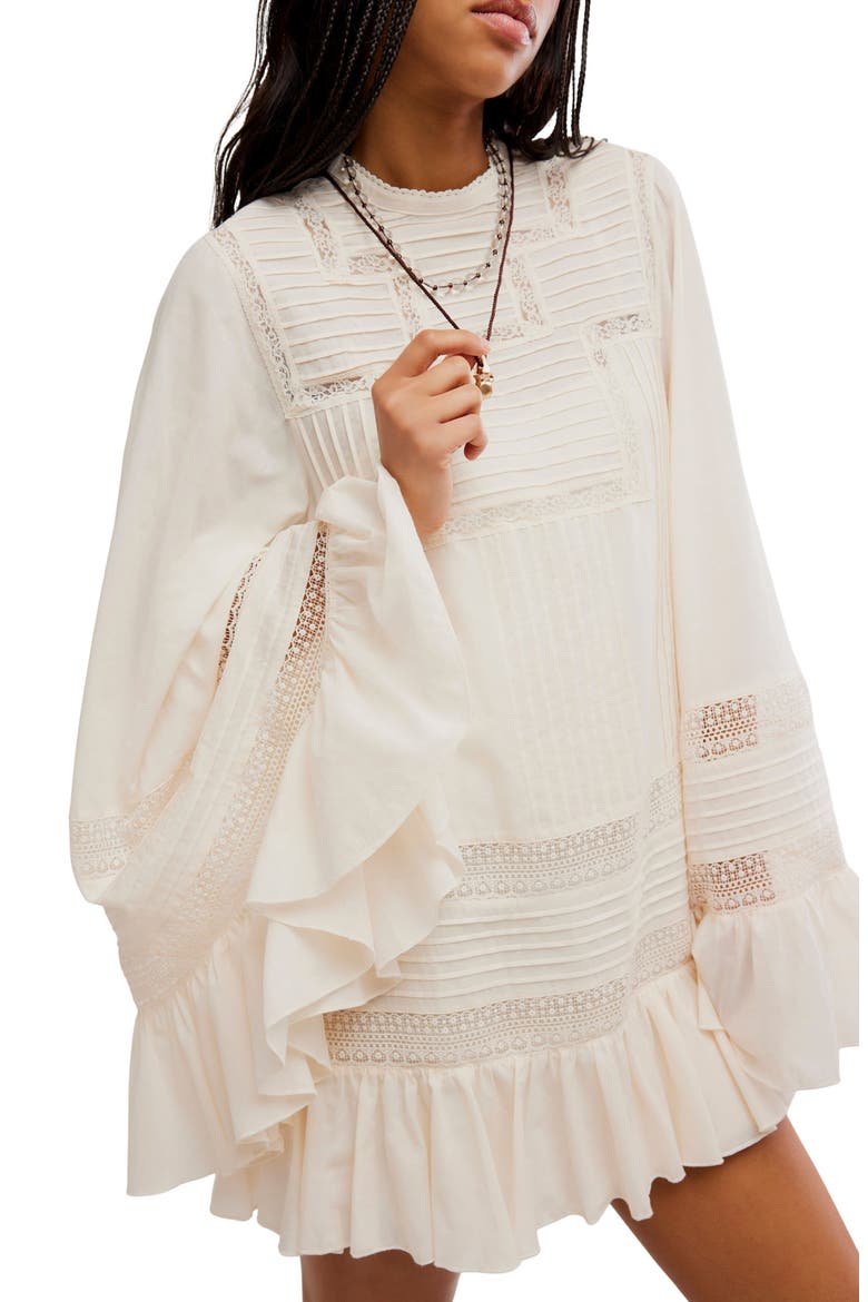 Better Horizons Long Bell Sleeve Cotton Minidress, Alternate, color, TOASTED EGGNOG