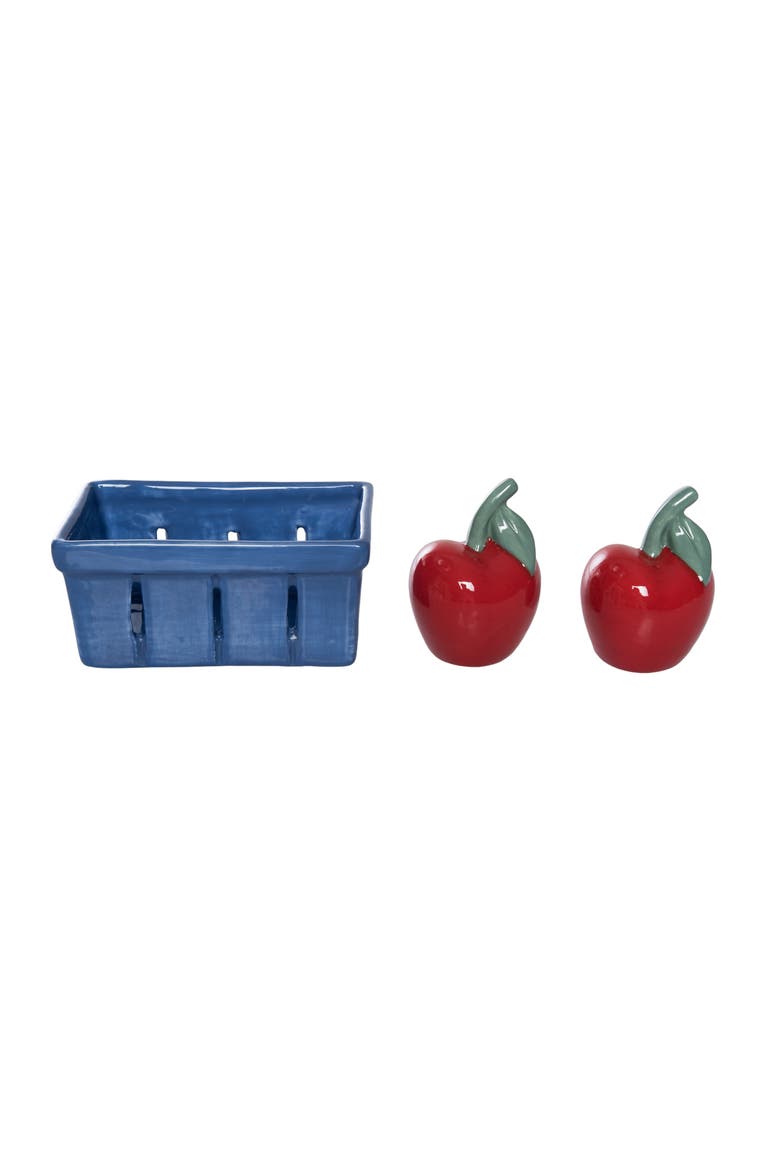 Dolomite Cherry Salt and Pepper Shakers in Basket Set of 3 Multicolored for Spring Serving and Entertaining, Alternate, color, Multicolored
