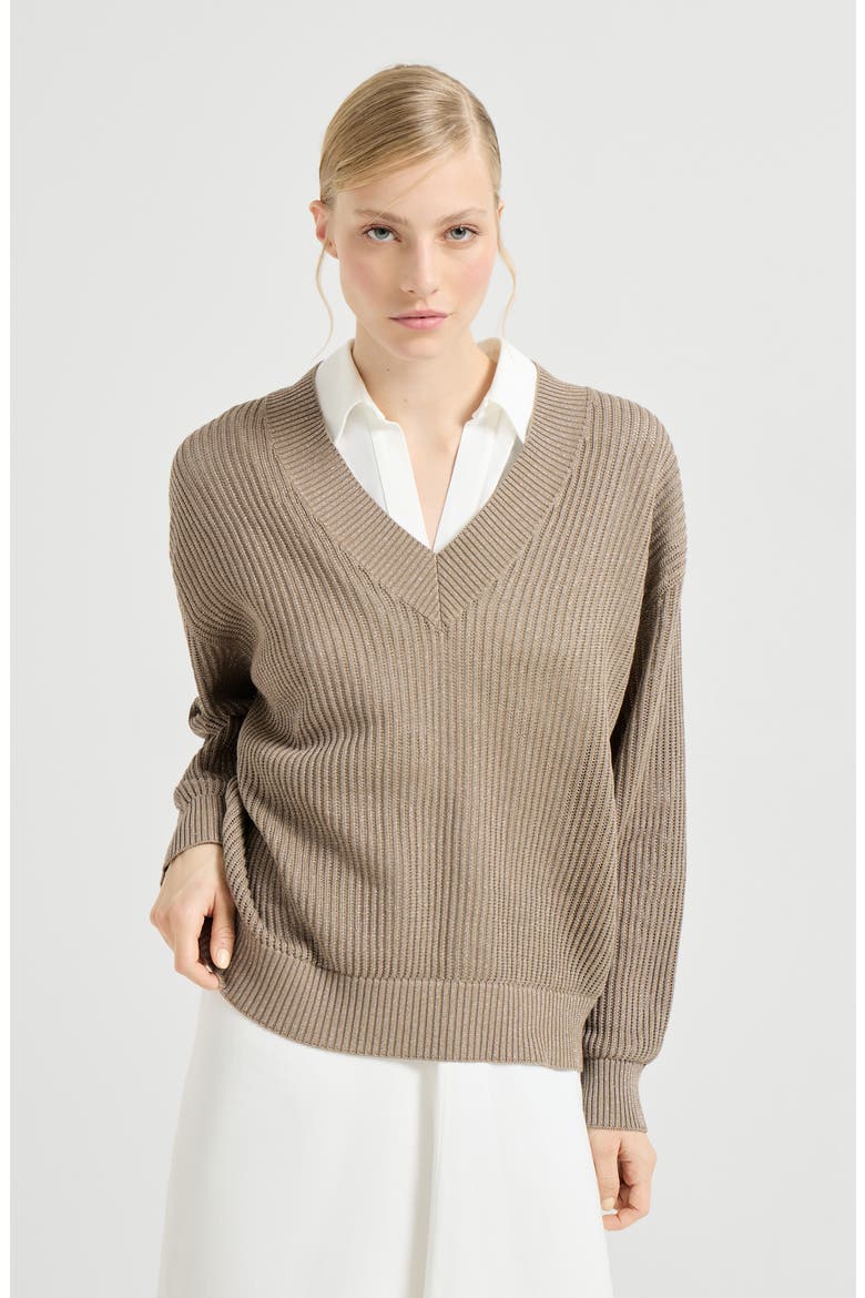 Ribbed net sweater, Main, color, Walnut