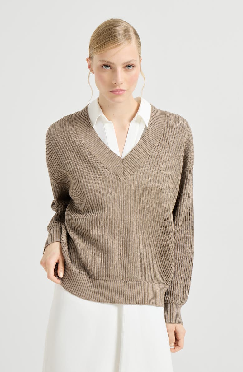 Brunello Cucinelli Ribbed net sweater, Main, color, Walnut