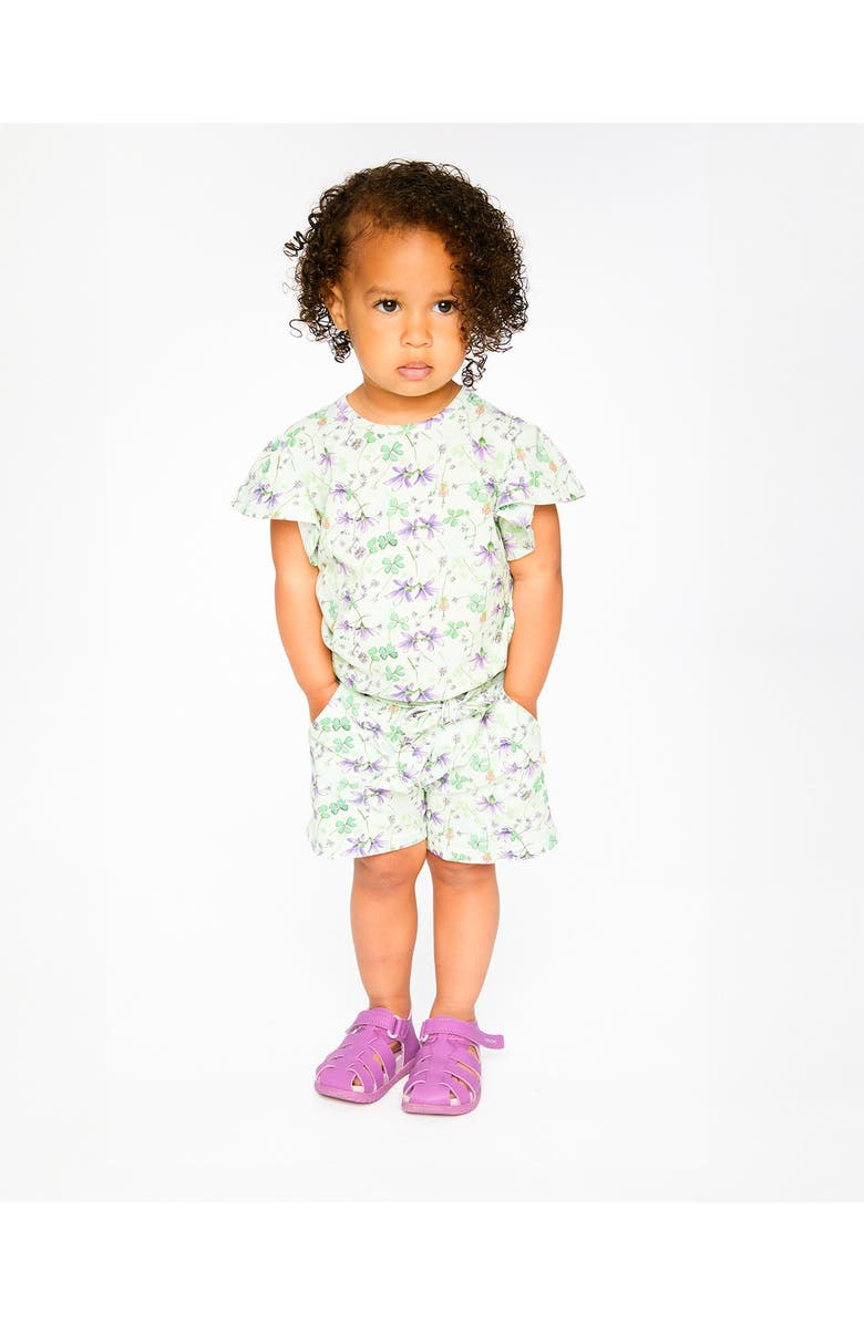 Deux par Deux Jersey Flutter Sleeves Flowers T-Shirt, Alternate, color, Green Floral Print