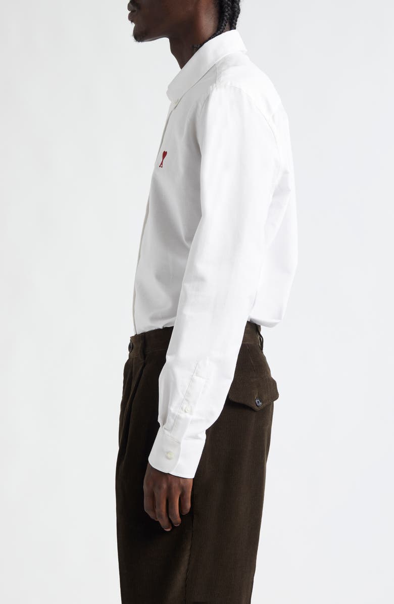 AMI PARIS Ami De Coeur Cotton Oxford Button-Down Shirt, Alternate, color, 168 Blanc Naturel