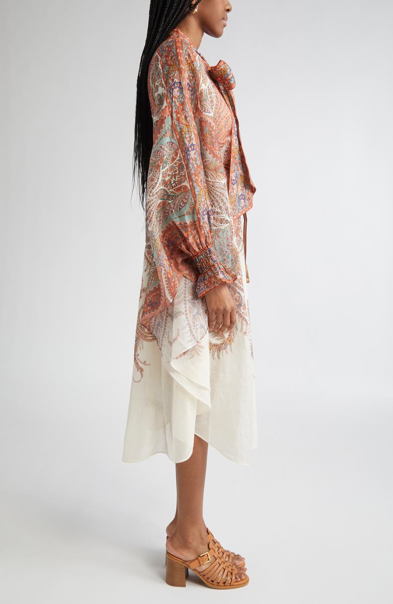 Zimmermann Rhiannon Paisley Tie Neck Long Sleeve Midi Dress, Alternate, color, Cream Paisley