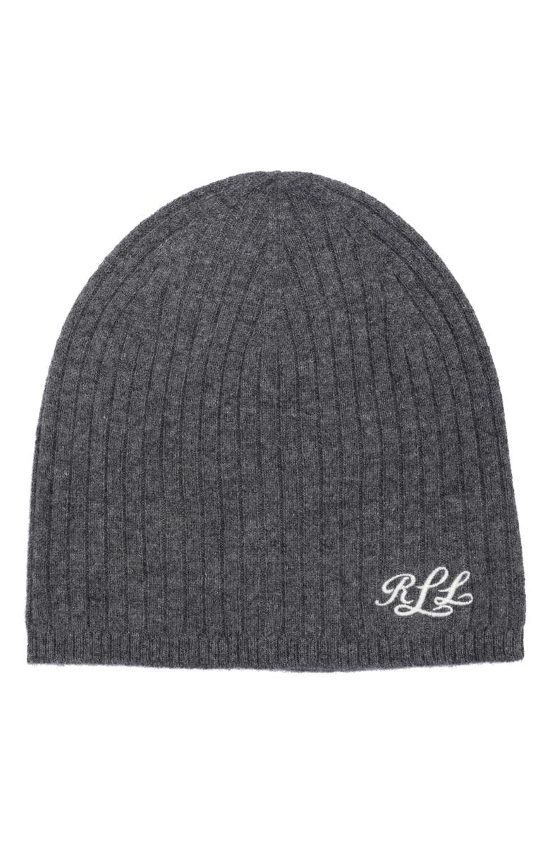 Lauren Ralph Lauren Signature Cashmere Beanie, Main, color, Grey Onyx