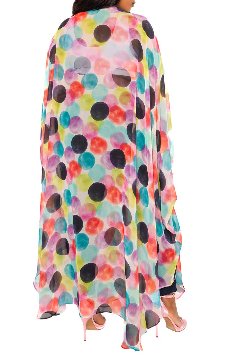 Polka Dot Print Chiffon Robe with Wrist Bands, Alternate, color, VIOLET MULTI