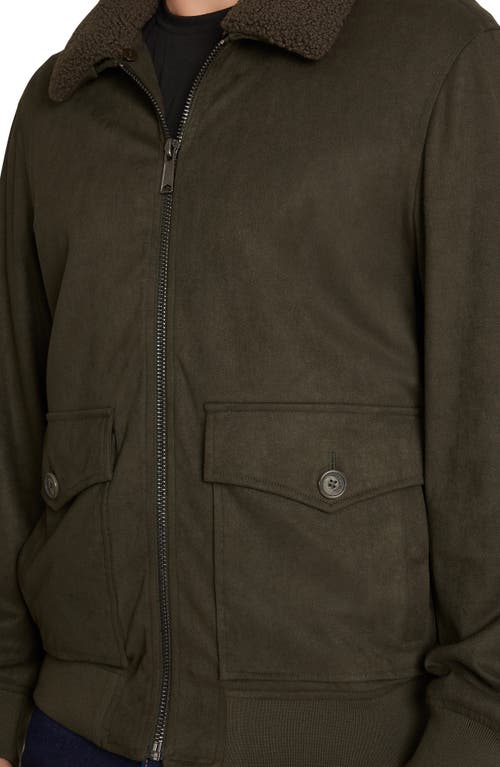 Sam Edelman Sueded Bomber Jacket With Removable Fleece Collar In Olive