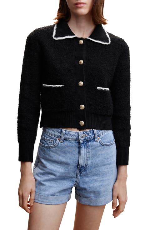 Contrast Trim Crop Cardigan