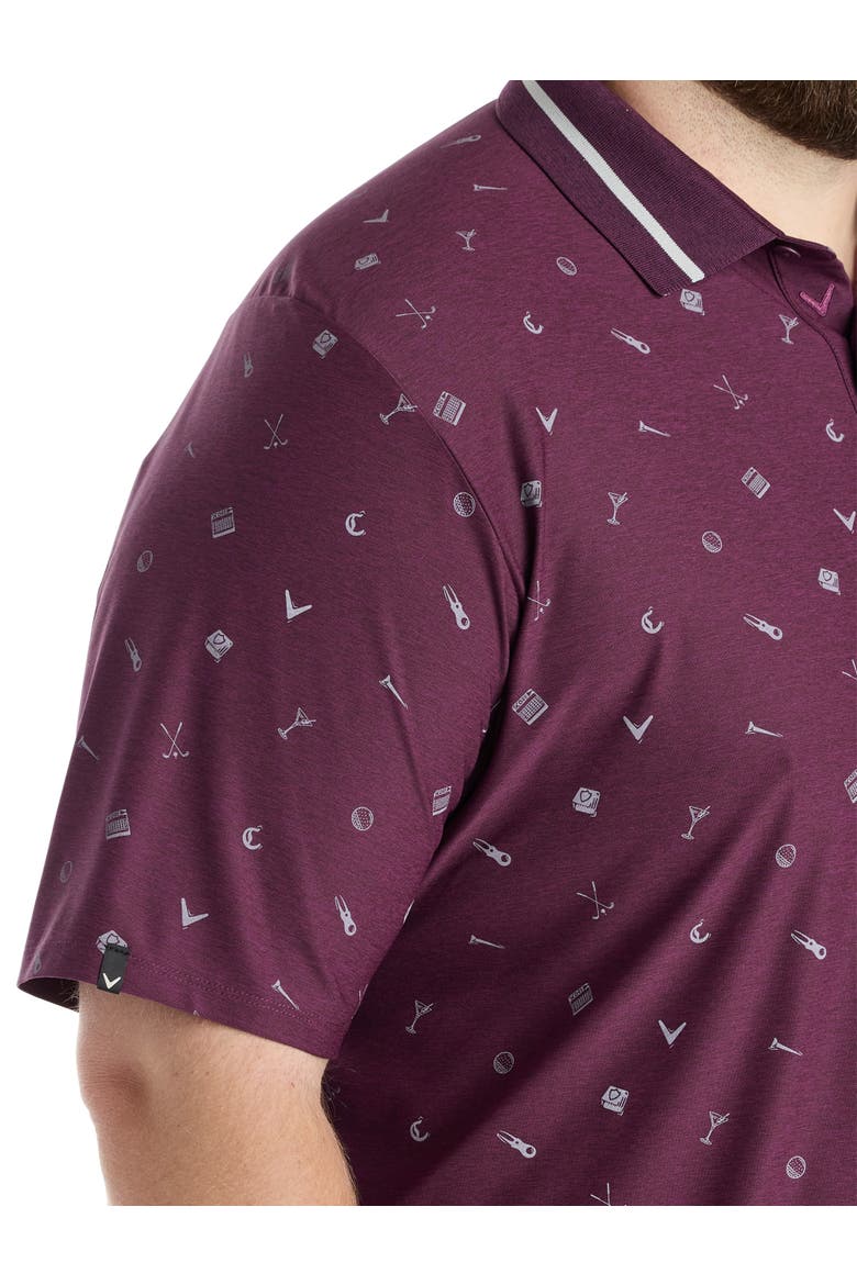 Big & Tall Memento Print Polo Shirt, Alternate, color, DK GRAPE WINE HEATH