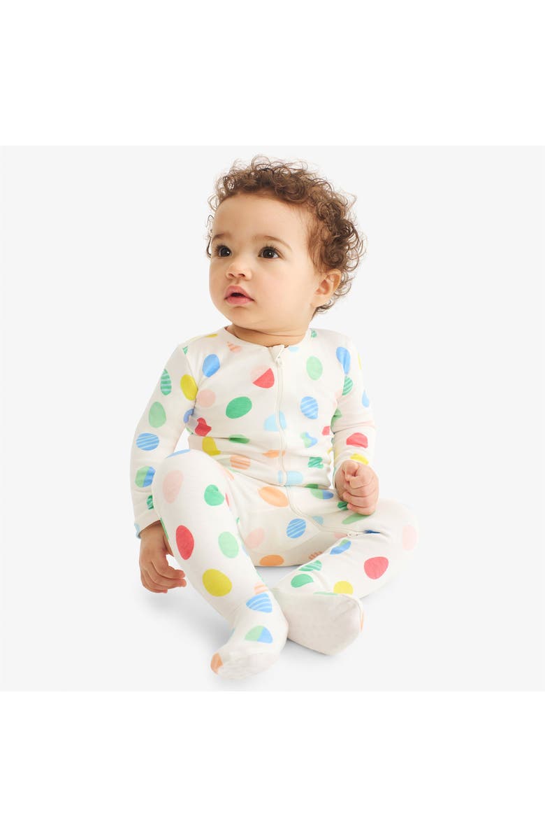 Primary Baby Organic Zip Footie In Seasonal Prints, Alternate, color, Ivory Rainbow Egg Hunt