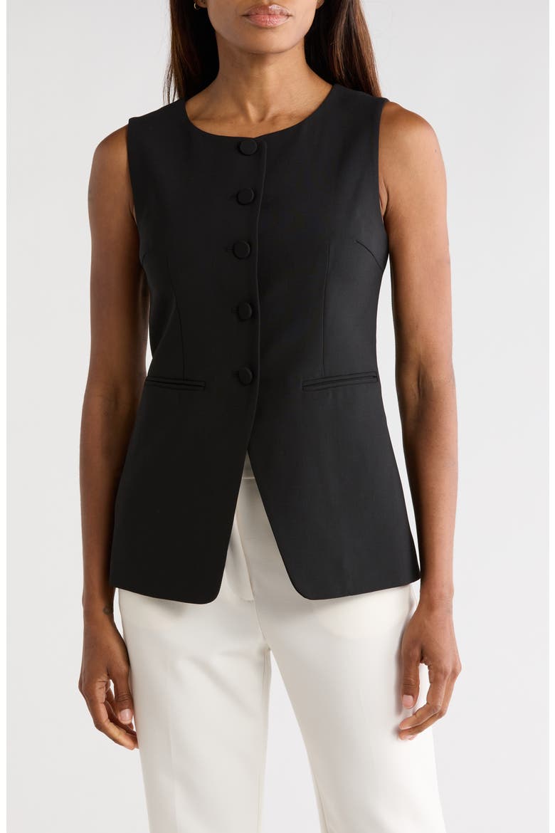 Refined Suiting Button Front Vest, Main, color, BLACK