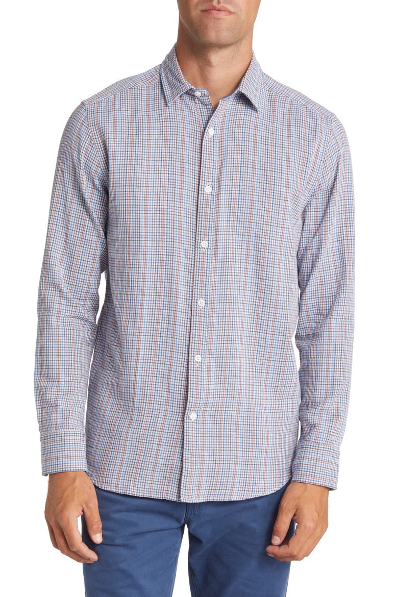 Men's Reversible Woven Button-Up Shirt, Main, color, BLUE MULTI CHECK
