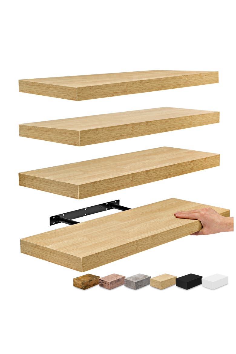 24" x 9" Set of 4 Floating Wall Shelves, Main, color, MAPLE
