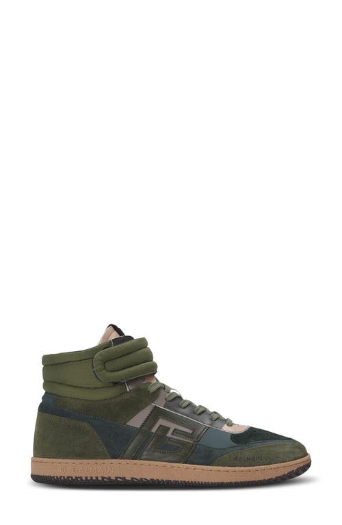 Shop Balmain Swan Mid Top Sneaker In Ubk Khaki/black