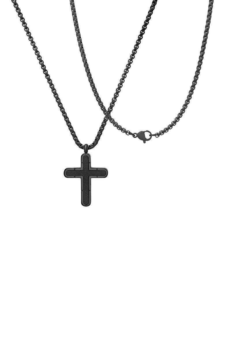 Men's Black Stainless Steel Cross Pendant Necklace, Alternate, color, BLACK