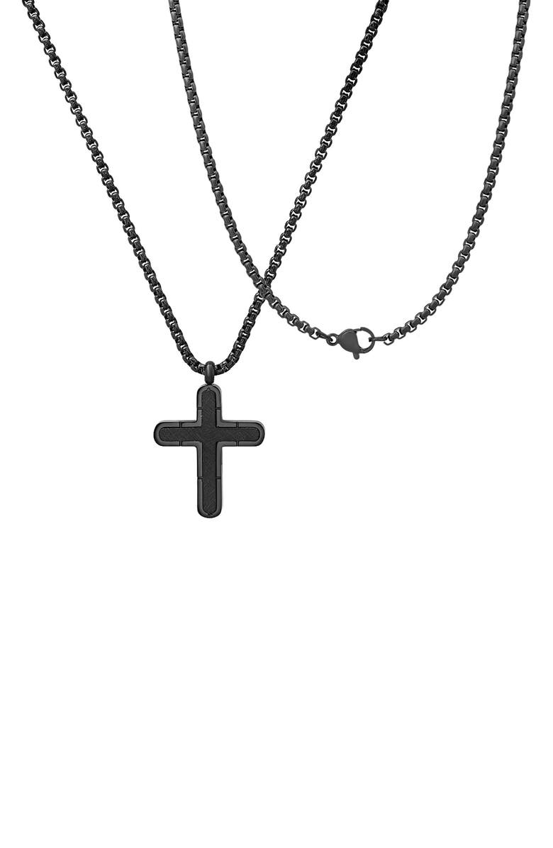 HMY JEWELRY Men's Black Stainless Steel Cross Pendant Necklace, Alternate, color, Black