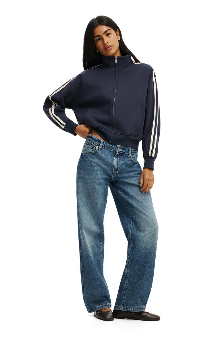 Women's Funnel Neck Fleece Zip Through, Alternate, color, Shadow Navy Taping