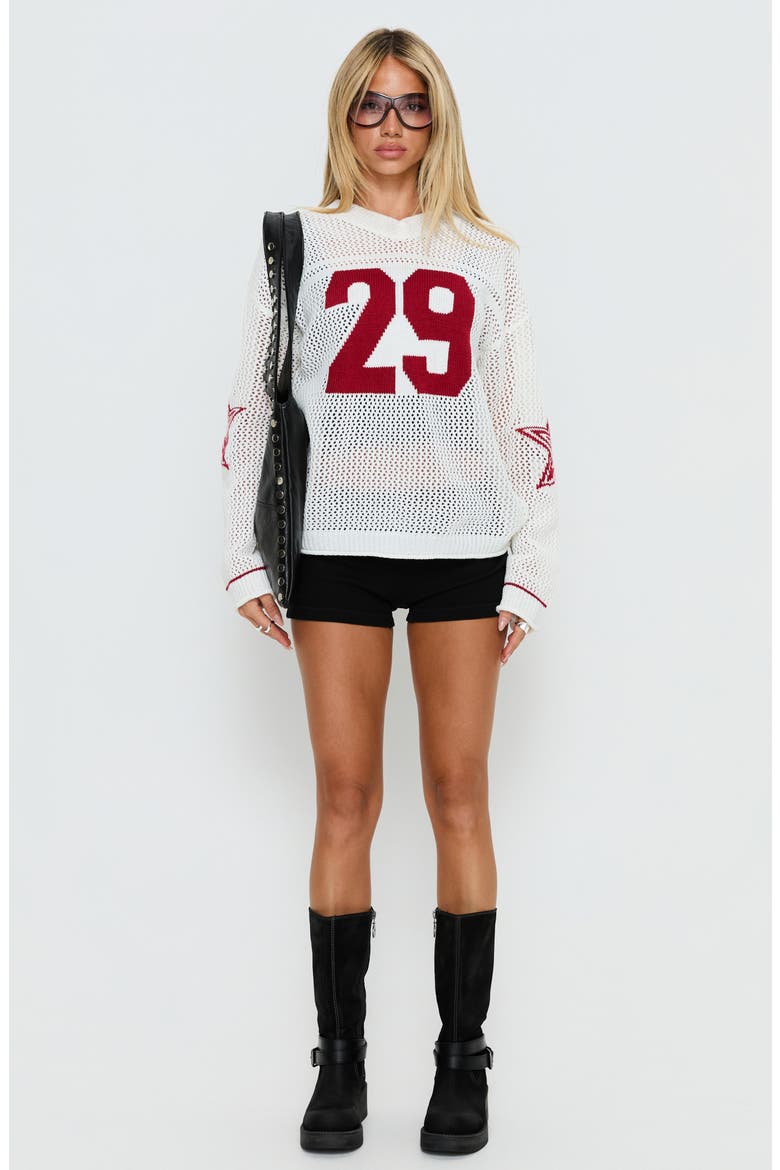 Korrin Graphic V-Neck Sweater, Alternate, color, WHITE