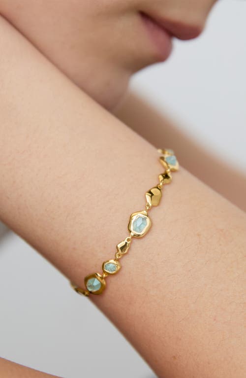 Monica Vinader Gold Odyssey Gemstone Pebbled Chain Bracelet Aquamarine In Gold