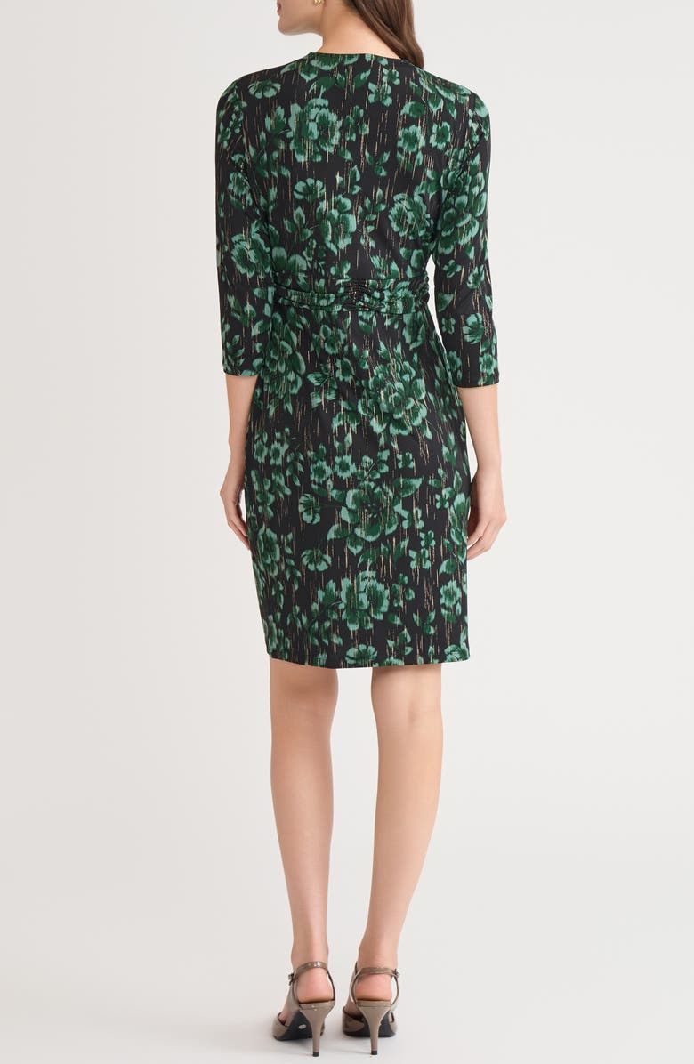 KASPER Metallic Faux Wrap Dress, Alternate, color, Black/Green Multi