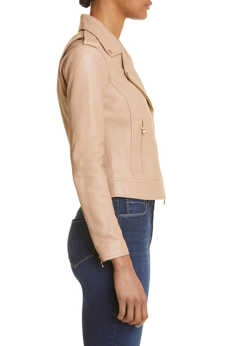 L'AGENCE Lambskin Leather Biker Jacket, Alternate, color, 