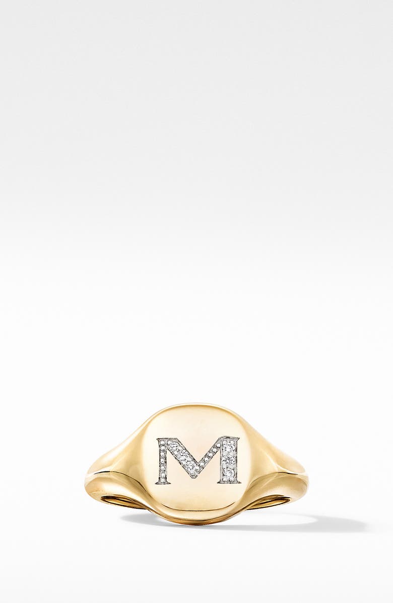 David Yurman Initial Pinky Ring in 18K Yellow Gold with Diamonds, Alternate, color, Diamond-M
