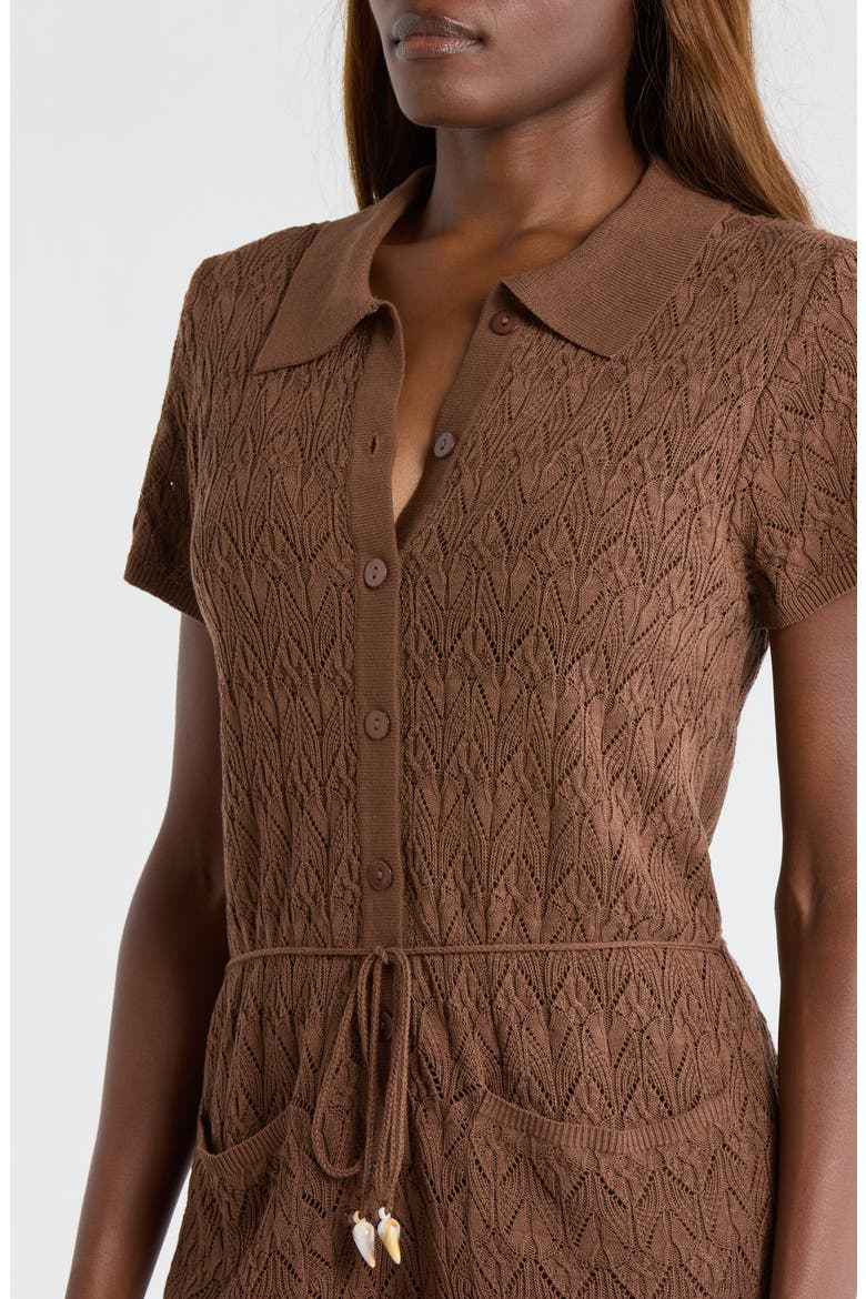 Pointelle Cover-Up Sweater Romper, Alternate, color, BROWN