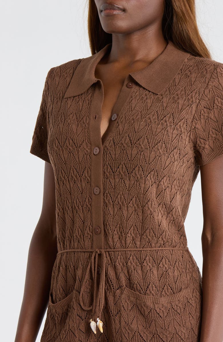 Elan Pointelle Cover-Up Sweater Romper, Alternate, color, Brown