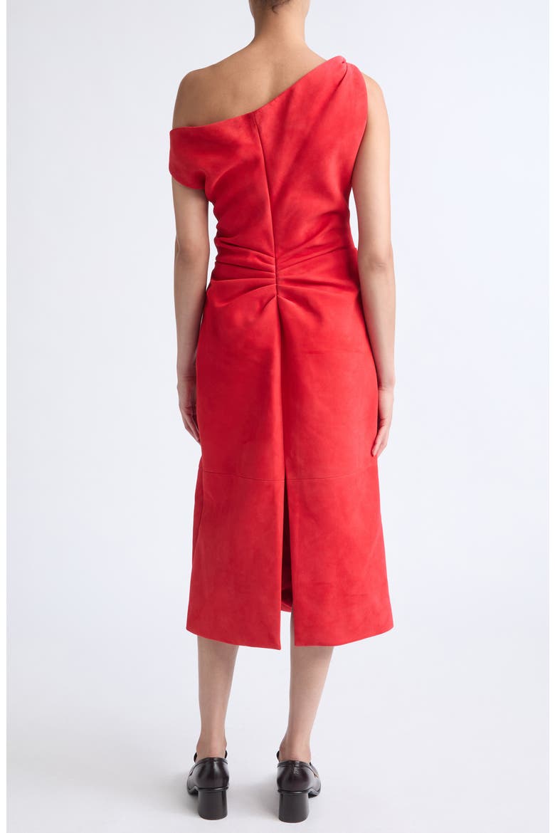Kaelin One-Shoulder Suede Midi Dress, Alternate, color, RED