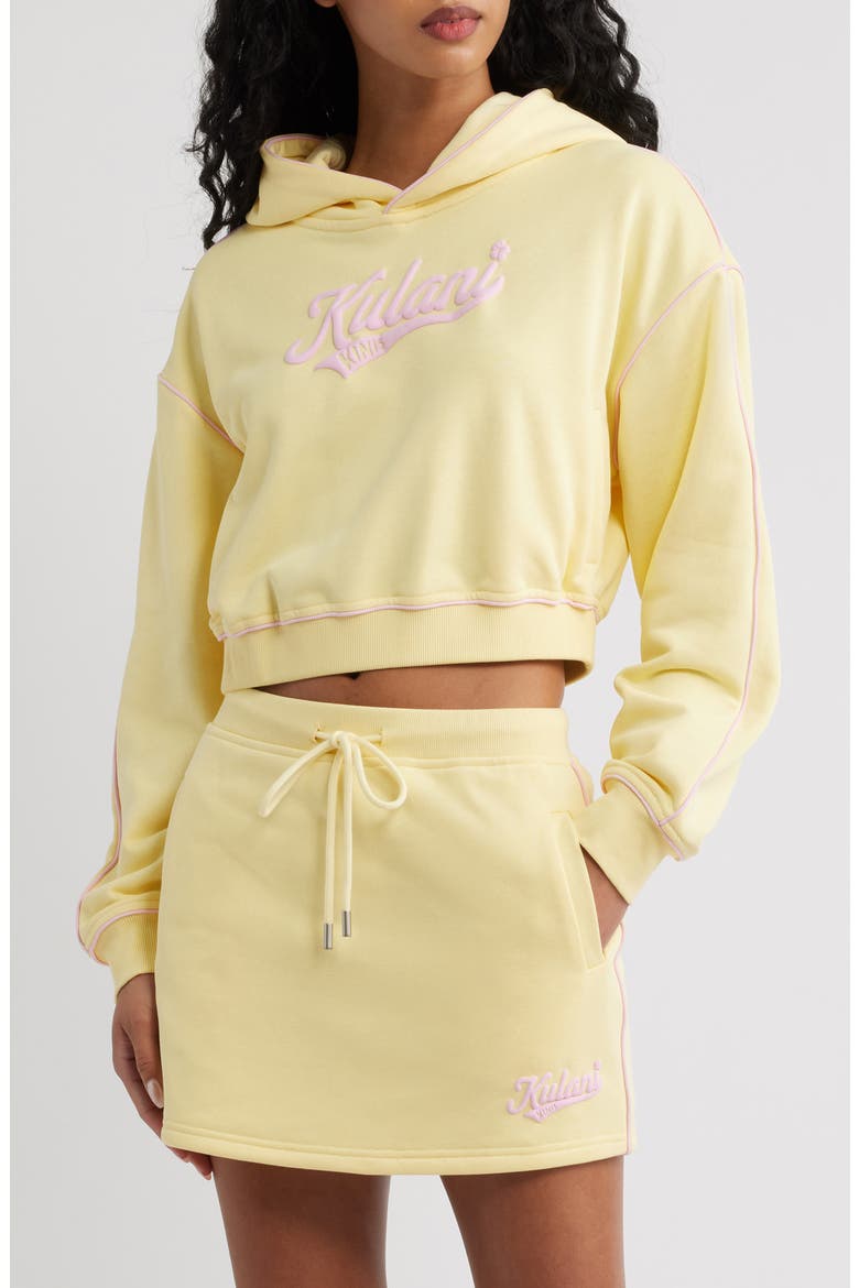 Puff Paint Cropped Hoodie, Main, color, CUSTARD CLOUD