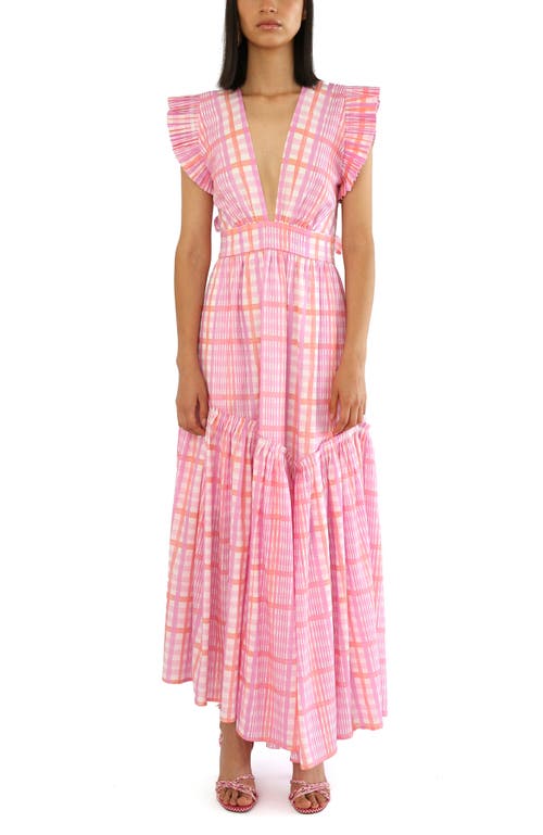 De Loreta Totora Hi-low Ruffled Hem Cotton Maxi Dress In Pink