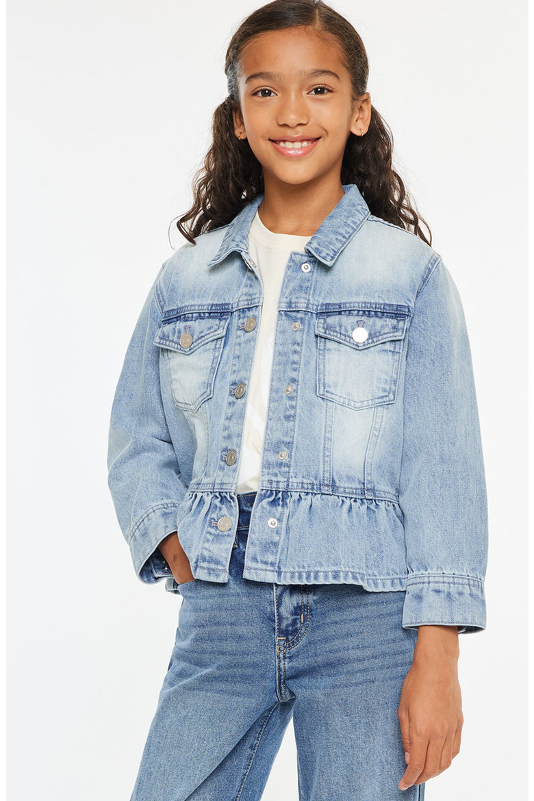 Penny Peplum Denim Jacket, Alternate, color, Light Wash