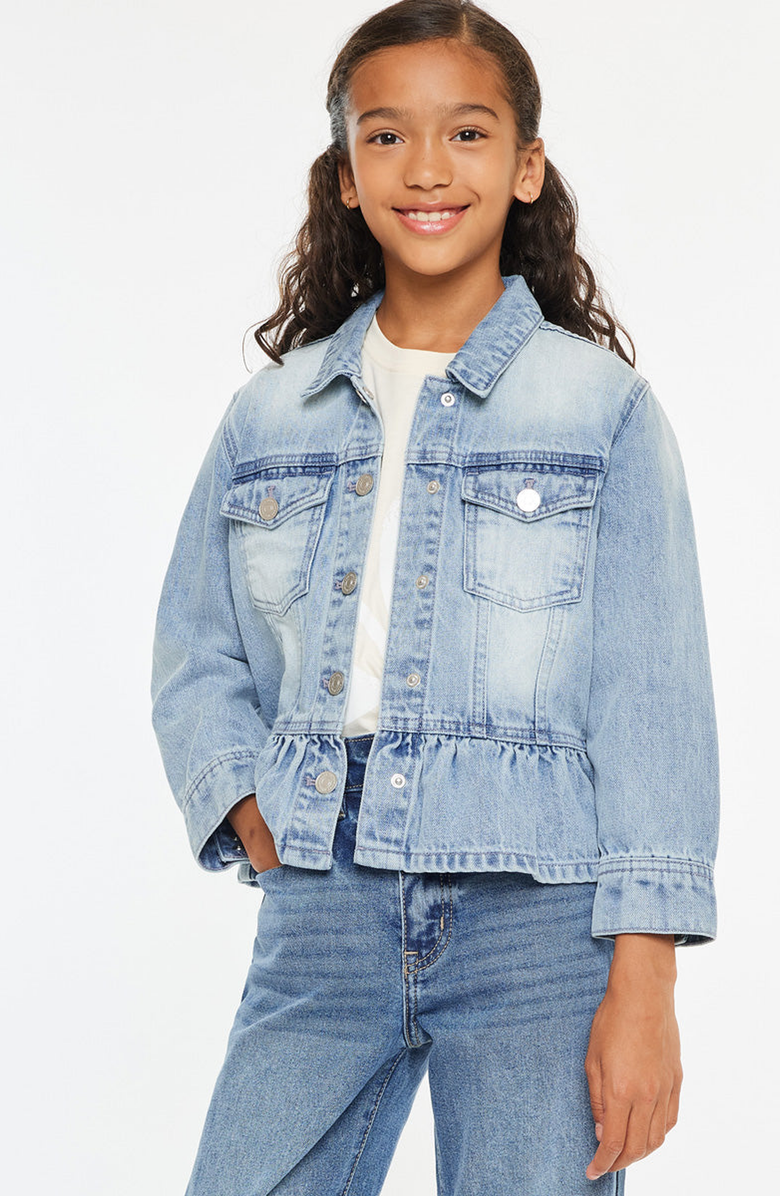 KanCan Penny Peplum Denim Jacket, Alternate, color, Light Wash